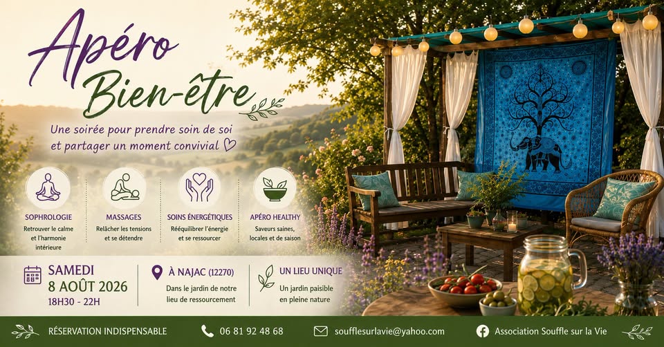 Apéro bien être Najac massage, sophrologie soins énergétiques